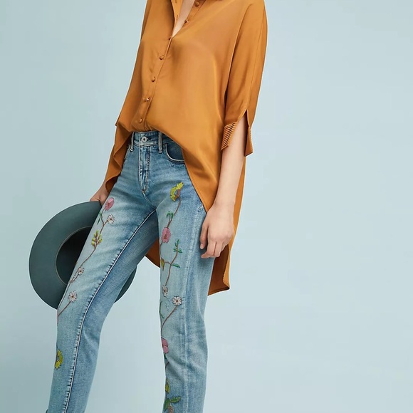 Pilcro & the Letterpress Floral-Bordado Novio Embroidered Boyfriend Jeans US 28 - Picture 2 of 16